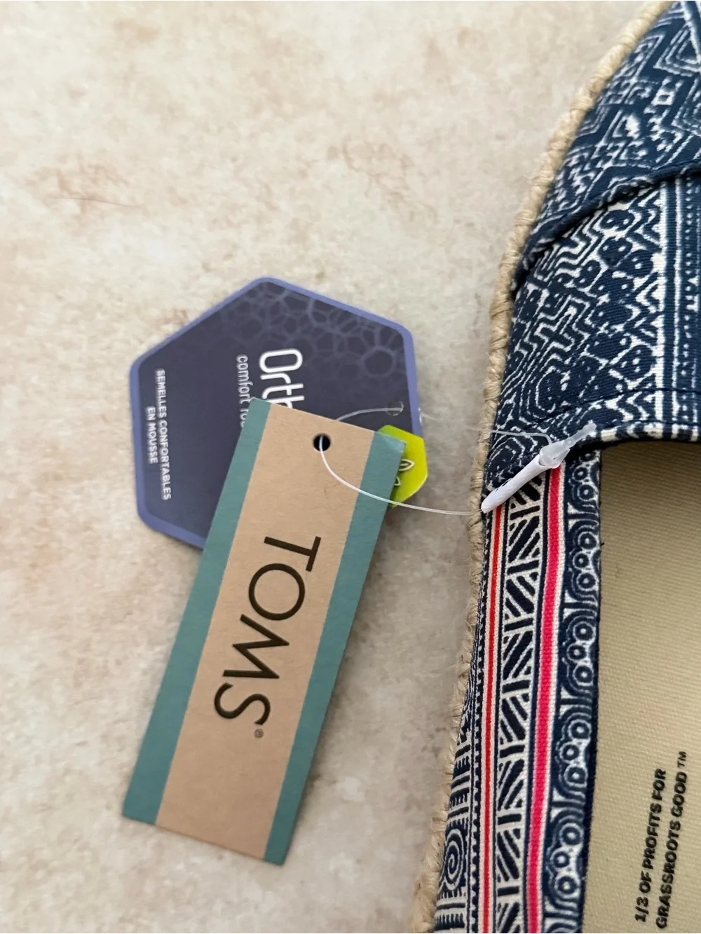 TOMS Navy Printed Canvas Alpargata Slip-Ons with Pink Accent